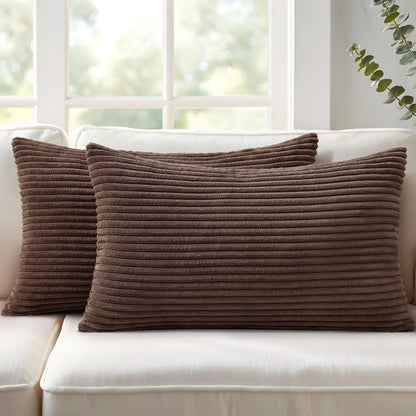 Mecatny Corduroy Fall Throw Pillow Covers 18x18 Set of 2 Olive Green