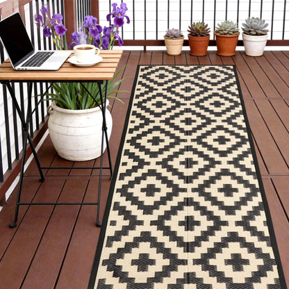 SAND MINE Waterproof Outdoor Rug 5x8 ft, Plastic Reversible Rug, Modern Area Rug, Large Floor Mat for Outdoors, RV, Patio, Backyard, Deck, Picnic, Beach, Camping, Black & Beige