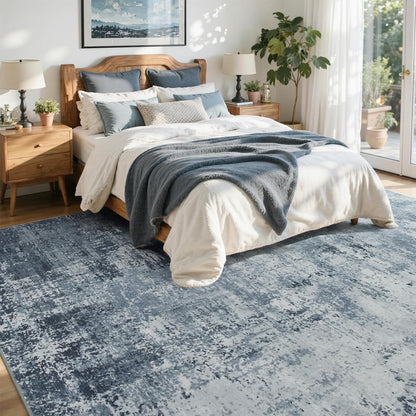 6x9 Ft Abstract Washable Area Rugs for Living Room Blue