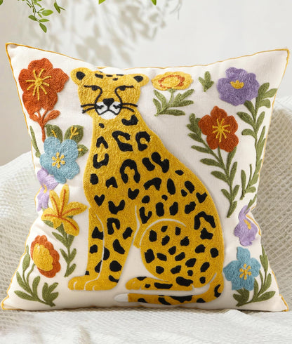 Animal Embroidered Throw Pillow Cover 18x18 Inch, Floral Birds