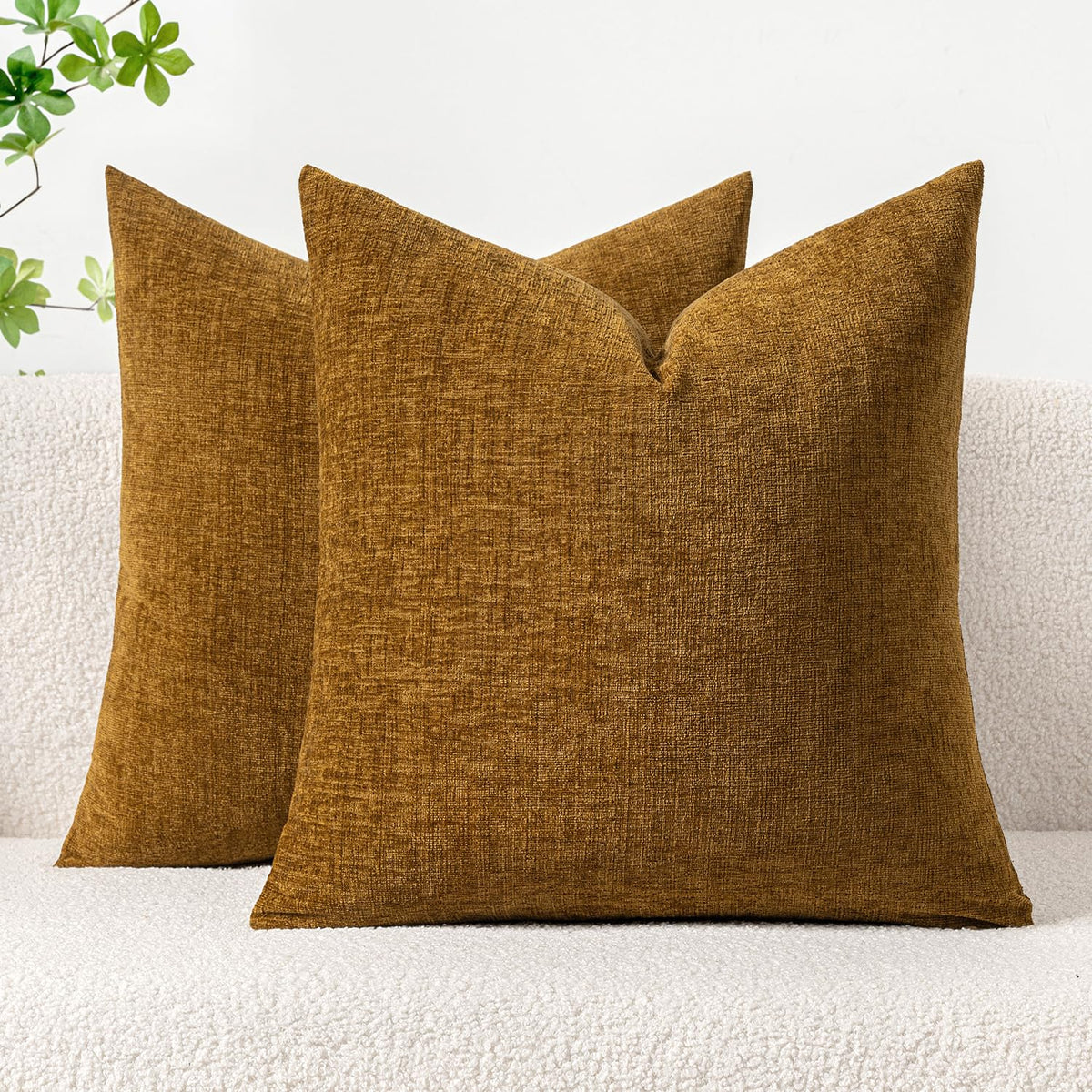 MIULEE Soft Chenille Fall Throw Pillow Covers Burnt Orange 18x18 Pack of 2
