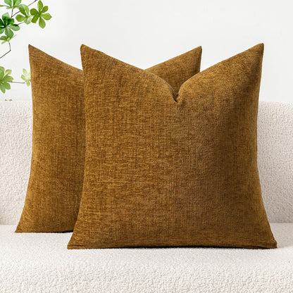 MIULEE Soft Chenille Fall Throw Pillow Covers Burnt Orange 18x18 Pack of 2
