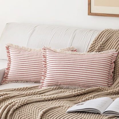 YEENAASY Throw Pillow Covers 18x18 Boho Striped Pillow Cases with Tassel