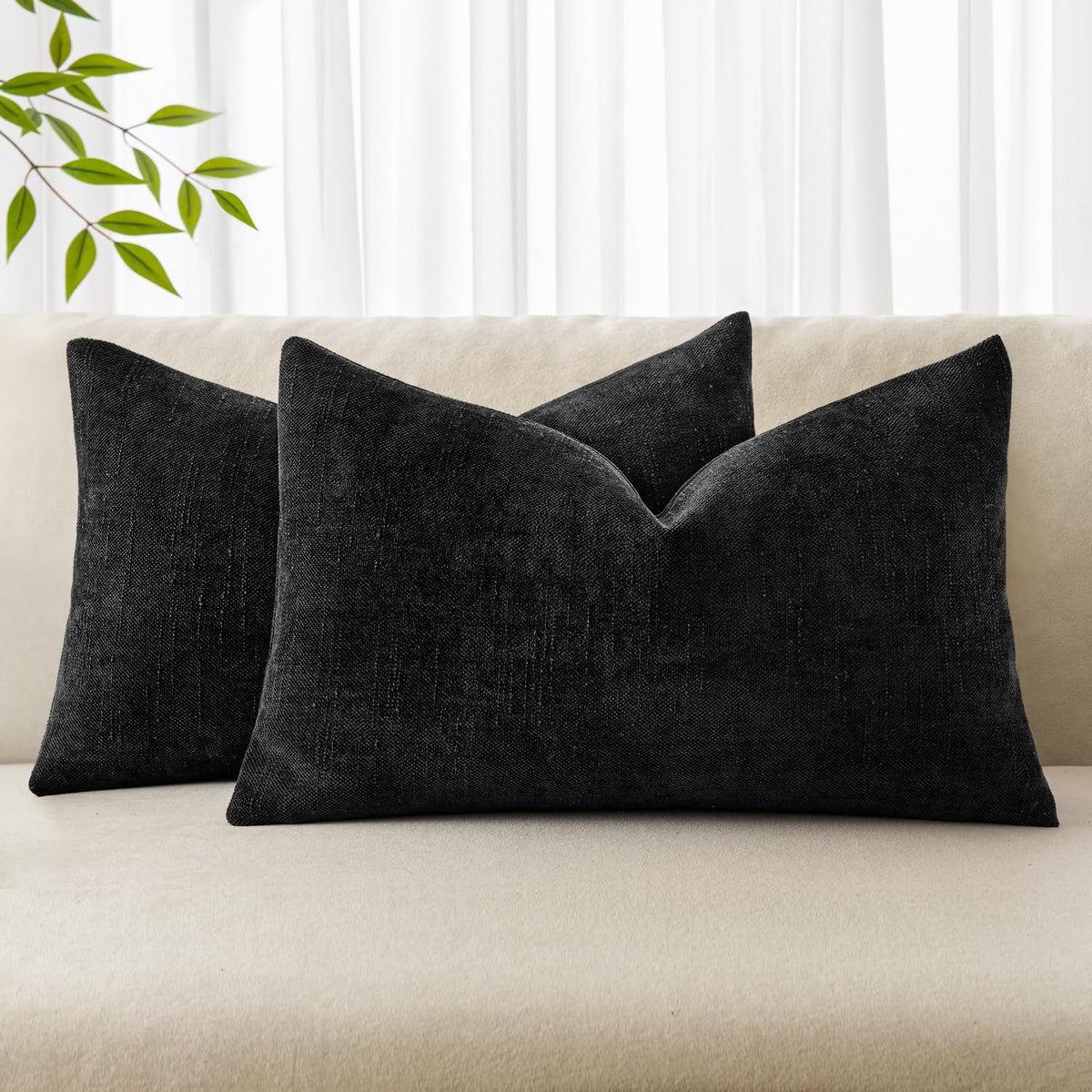MIULEE Textured Chenille Throw Pillow Covers 20x20 Inch Taupe Grey