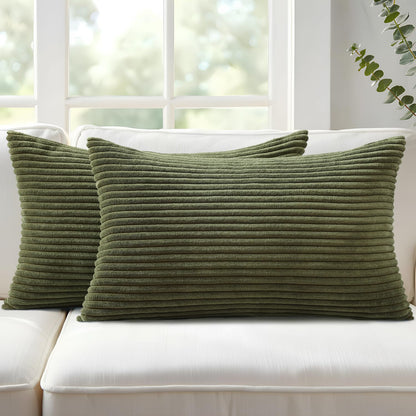 Mecatny Corduroy Fall Throw Pillow Covers 18x18 Set of 2 Olive Green