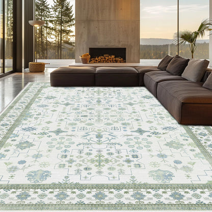 8x10 Washable Area Rugs for Living Room (Charcoal Blush Ivory)