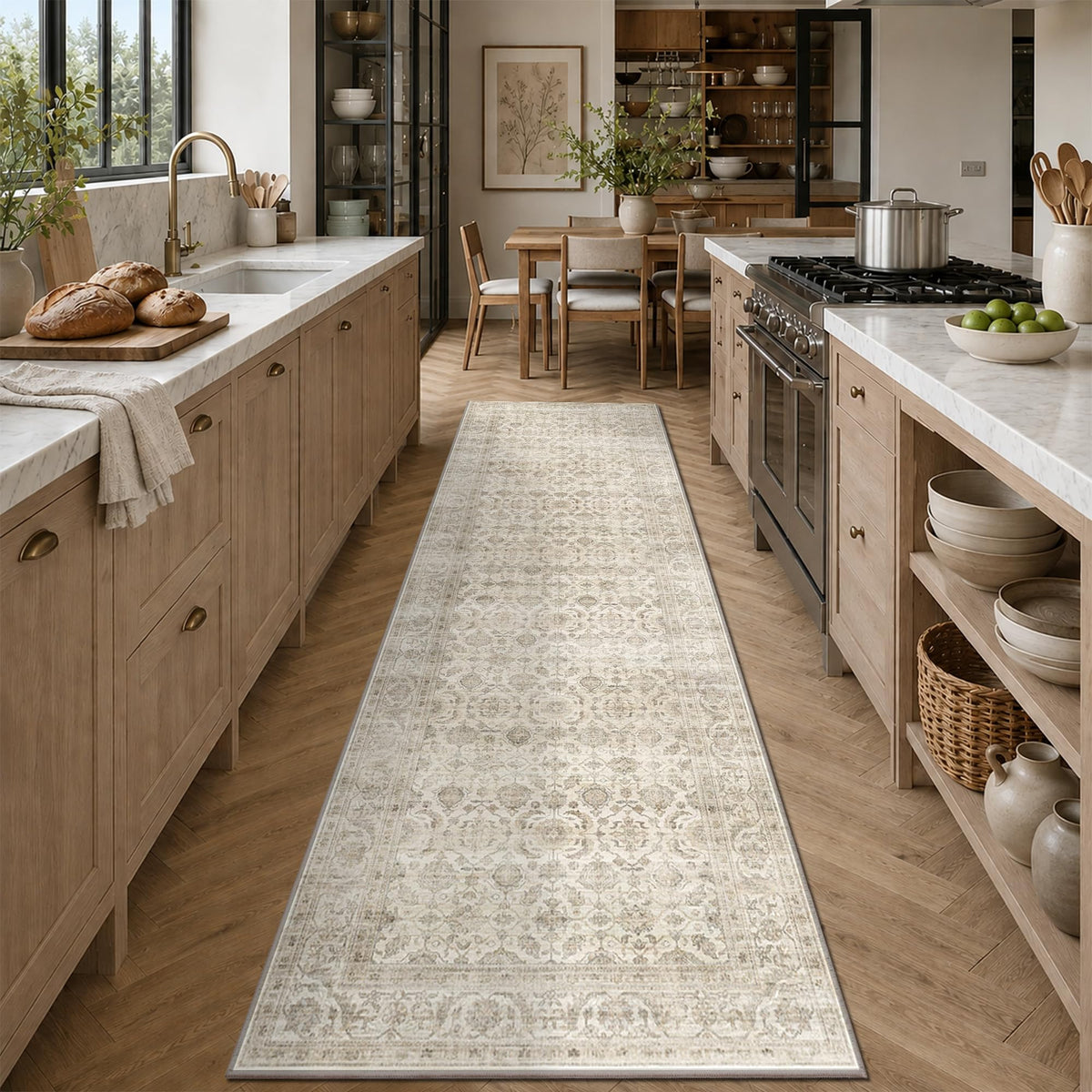 JOOJA 6x9 Brown Vintage Boho Washable Area Rug, Soft Low Pile Floor Carpet