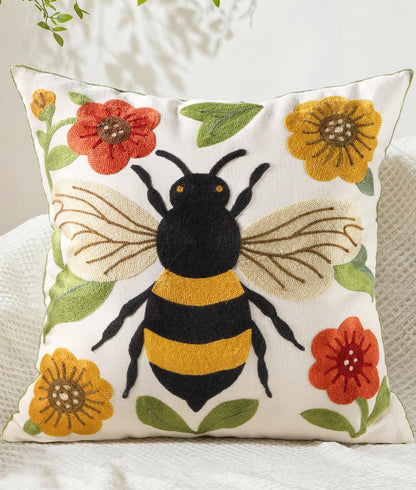Animal Embroidered Throw Pillow Cover 18x18 Inch, Floral Birds