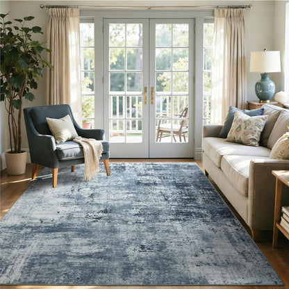 6x9 Ft Abstract Washable Area Rugs for Living Room Blue