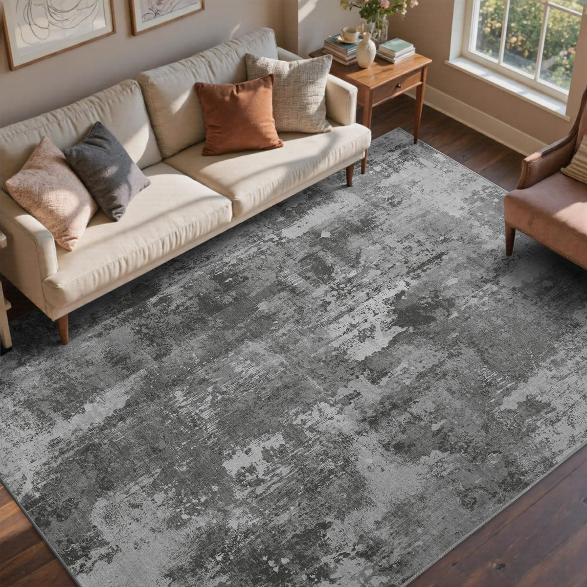 6x9 Ft Abstract Washable Area Rugs for Living Room Blue