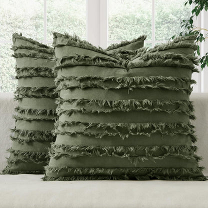 MIULEE Boho Linen Striped Throw Pillow Covers 16x16, Light Blue