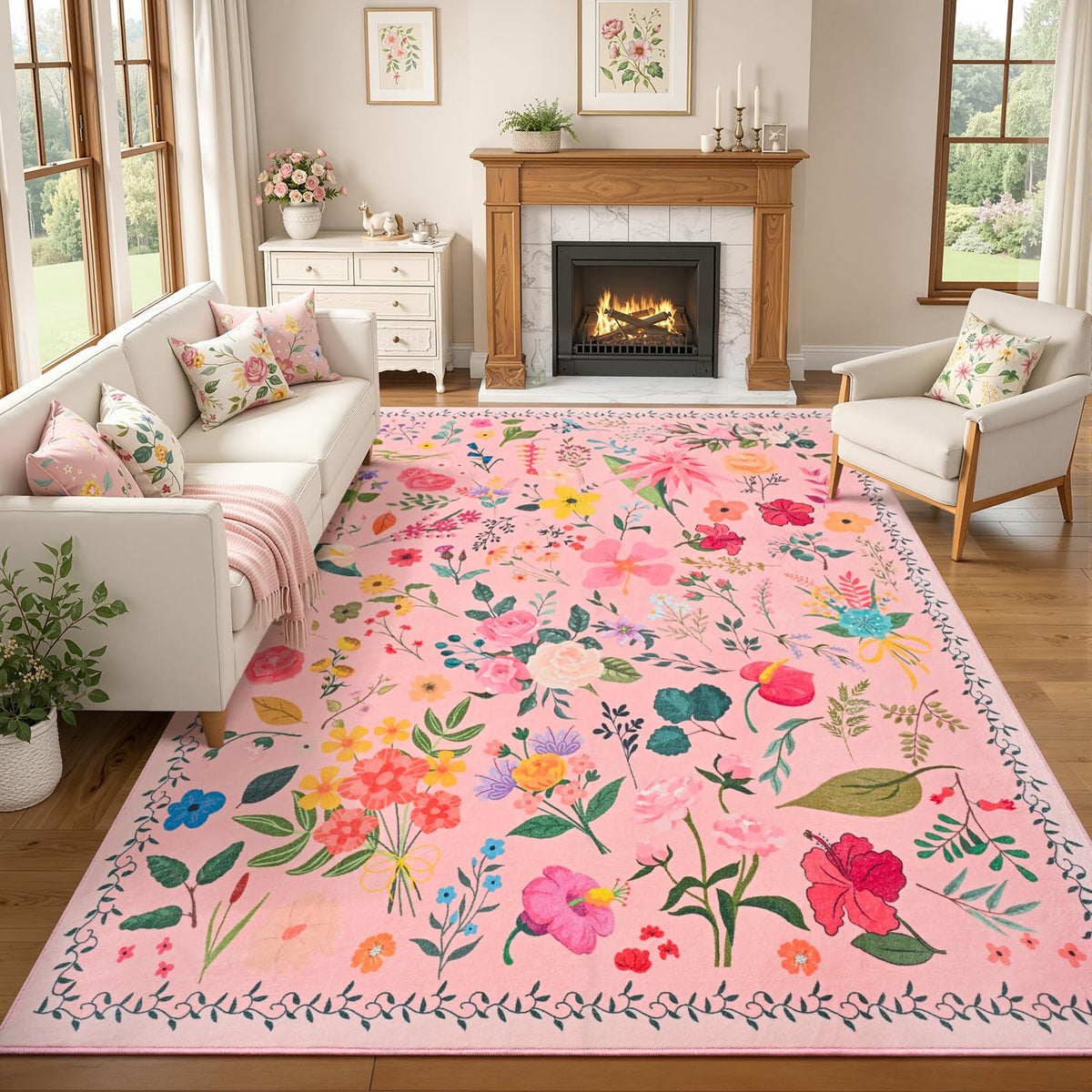 ISEAU Pink Rug for Bedroom 4x6 Area Rugs for Kids Room Dorm Rug, Non Slip