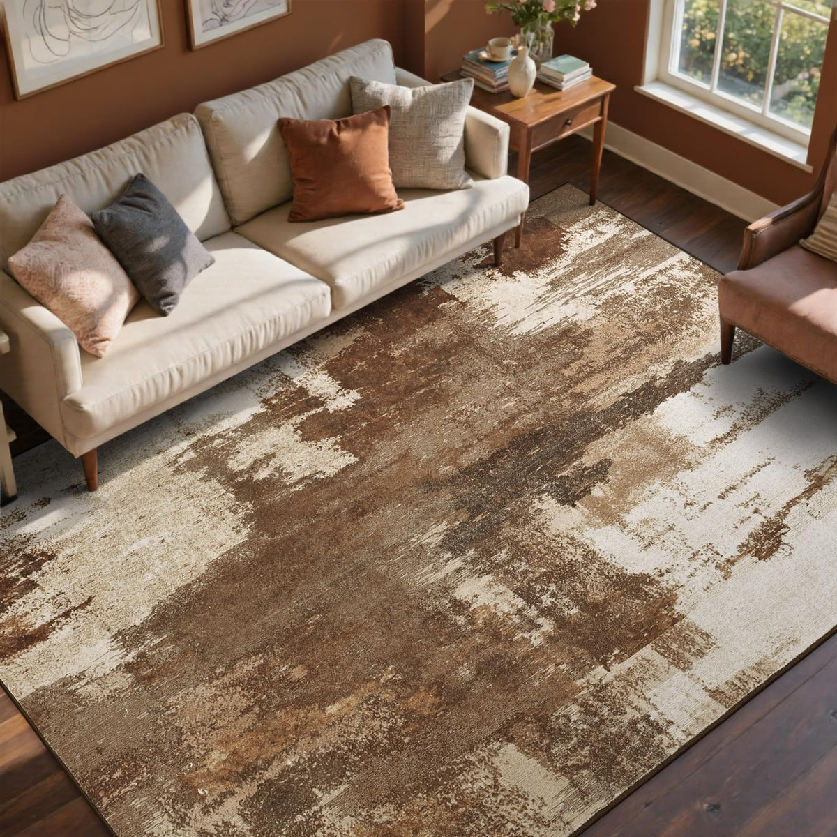 6x9 Ft Abstract Washable Area Rugs for Living Room Blue