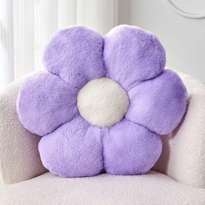 Kcvvcr Pink Flower Pillow, Cute Decorative Flower Shaped Throw Pillow with Faux Rabbit Fur, 14.9" Soft Flower Plush Throw Pillow Floor Pillows Room Décor for Bedroom Living Room