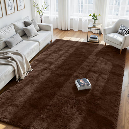 8x10 Fluffy Area Rug for Living Room: Non-Slip Grey Camel Bedroom Carpet