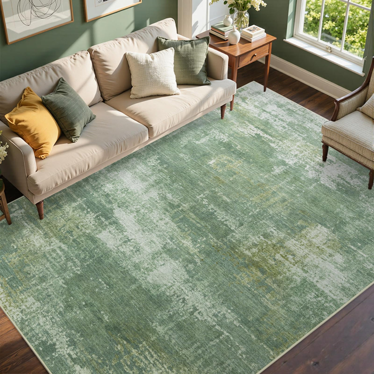 6x9 Ft Abstract Washable Area Rugs for Living Room Blue