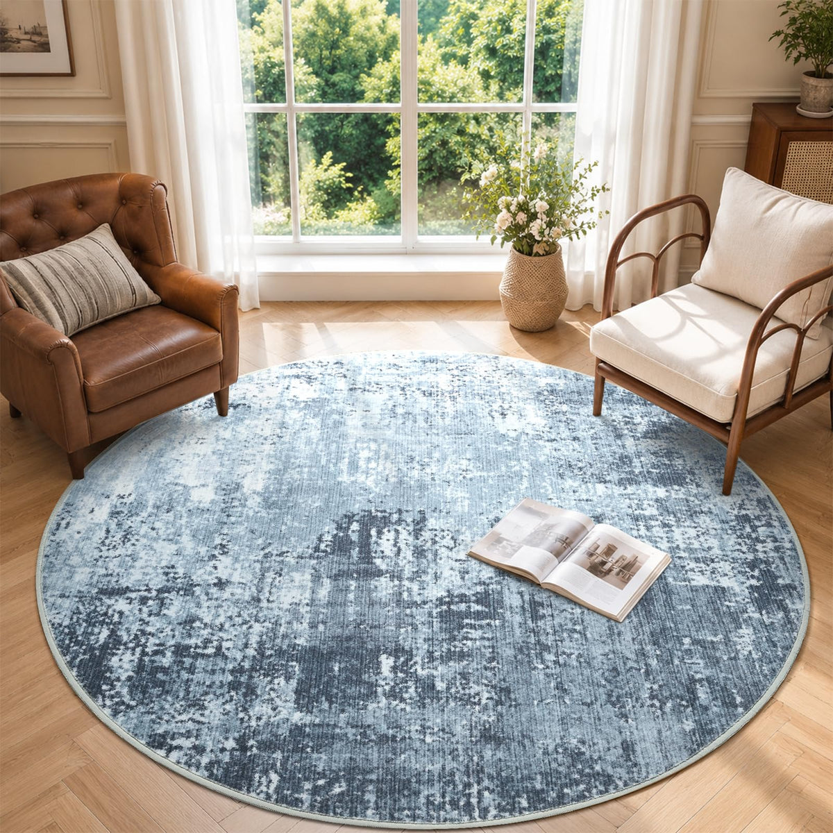 6x9 Ft Abstract Washable Area Rugs for Living Room Blue