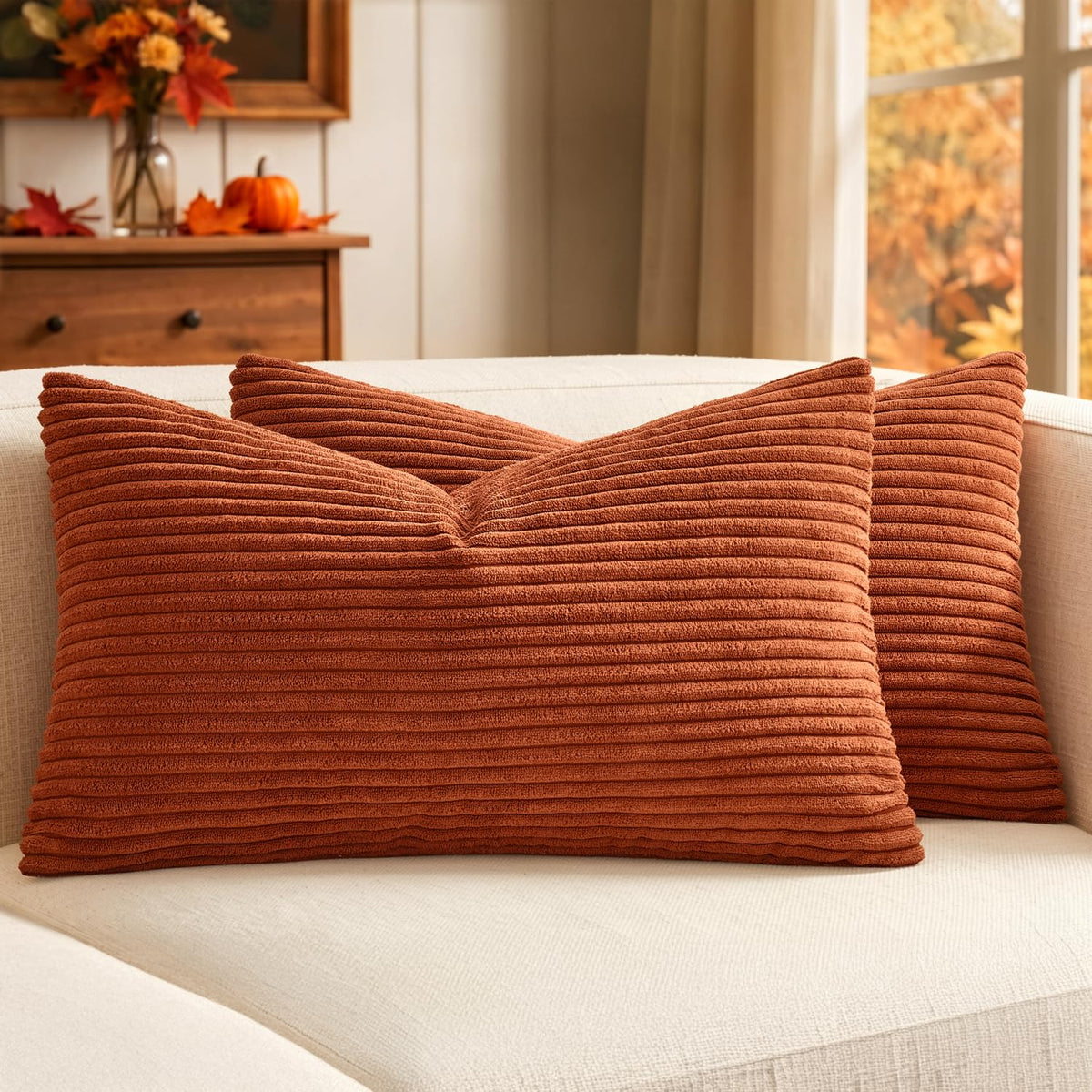MIULEE Fall Decorative Corduroy Throw Pillow Covers Set of 2 18x18 Orange