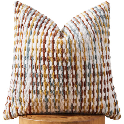 AmHoo Set of 2 Boho Chenille Pillow Cover Decorative Tufted Pillowcase for Couch Bed Sofa Bedroom Living Room Modern 18 x 18-Inch Brown