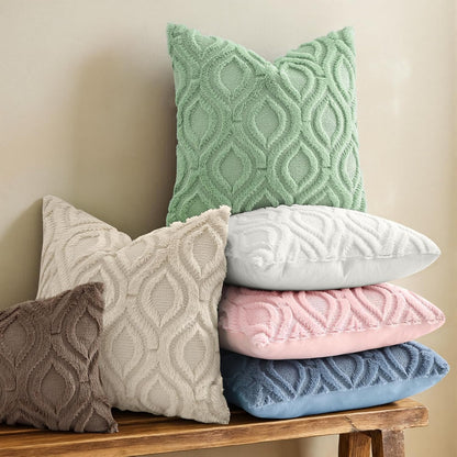 decorUhome Faux Fur Plush Soft Beige Throw Pillow Covers 18x18 Set of 2