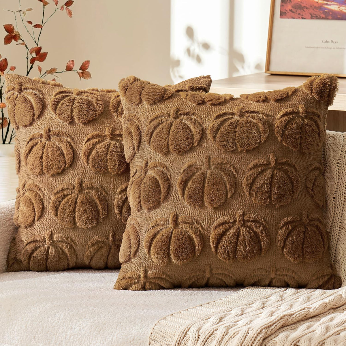 MIULEE Fall Pillow Covers Pumpkin Fall Decor 18x18 Dark Rust