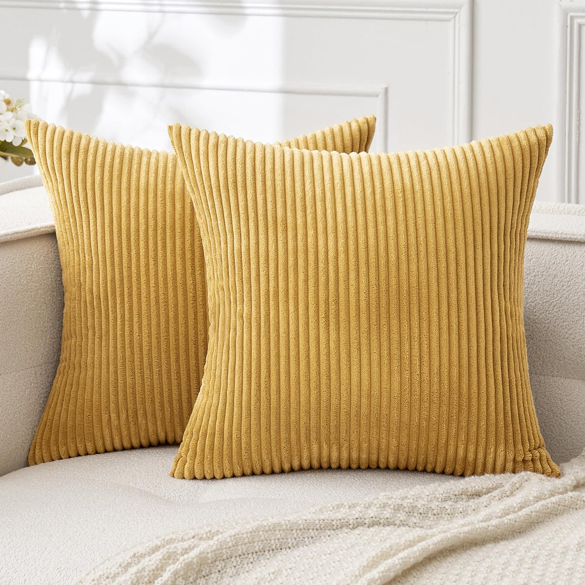MIULEE Fall Decorative Corduroy Throw Pillow Covers Set of 2 18x18 Orange