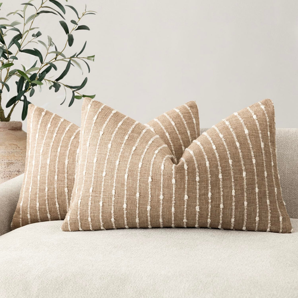 Foindtower Decorative Striped Boucle Throw Pillow Cover 18x18 Natural Beige