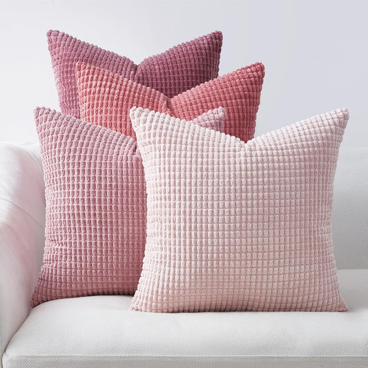 Topfinel Aesthetic Pink Room Decor Throw Pillows Covers for Couch Living Room Bedroom, Coquette Room Decorative Fluffy Corduroy Cushion Cover 18x18 Inch Set of 4 (Blush/Rose/Hot Pink)