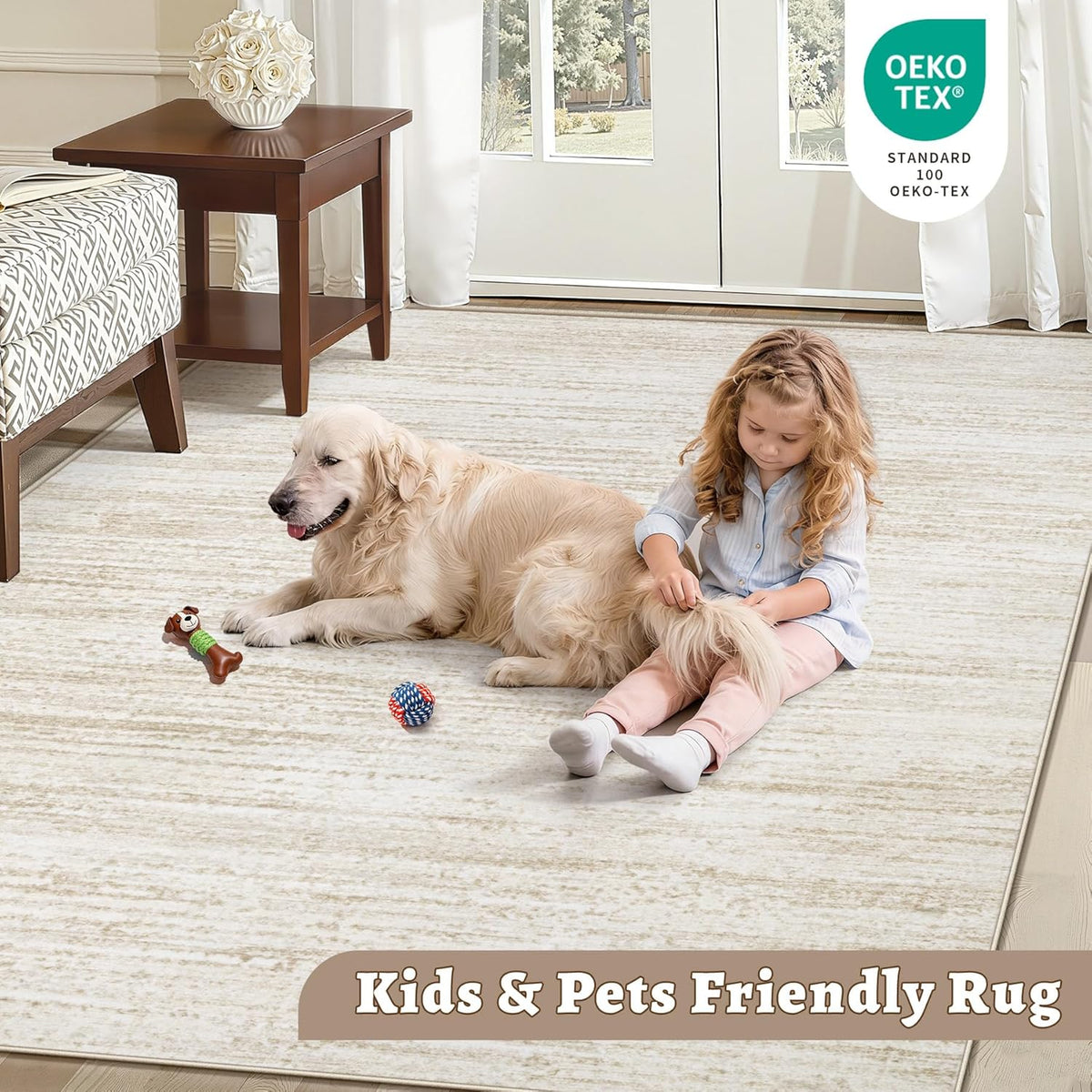 Area Rug 8x10 Living Room Rugs: Washable Modern Rug Large Non-Slip Soft Rugs Stain Resistant Printed Rug Indoor Carpet for Bedroom Kitchen Dining Room Nursery Playroom Home(Beige, 8'x10')