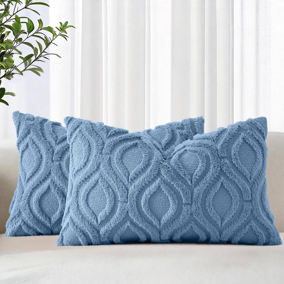 decorUhome Faux Fur Plush Soft Beige Throw Pillow Covers 18x18 Set of 2