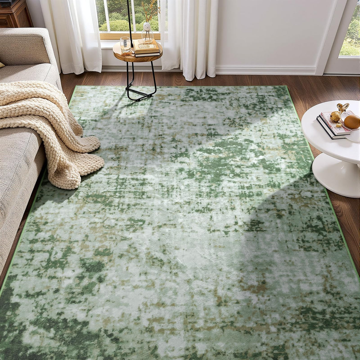 Modern Abstract 3x5 Rug, Non Slip Entryway Rug, Soft Machine Washable Rugs for Indoor Entry, Low Pile Stain Resistant Distressed Rug for Living Room, Bedroom, Dark Grey Blue