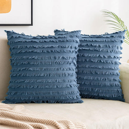MIULEE Boho Linen Striped Throw Pillow Covers 16x16, Light Blue