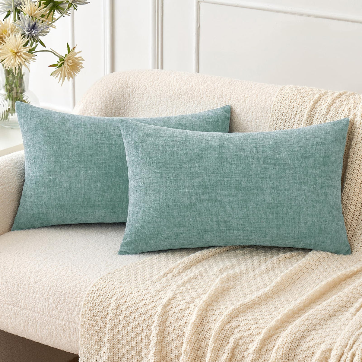 MIULEE Soft Chenille Fall Throw Pillow Covers Burnt Orange 18x18 Pack of 2