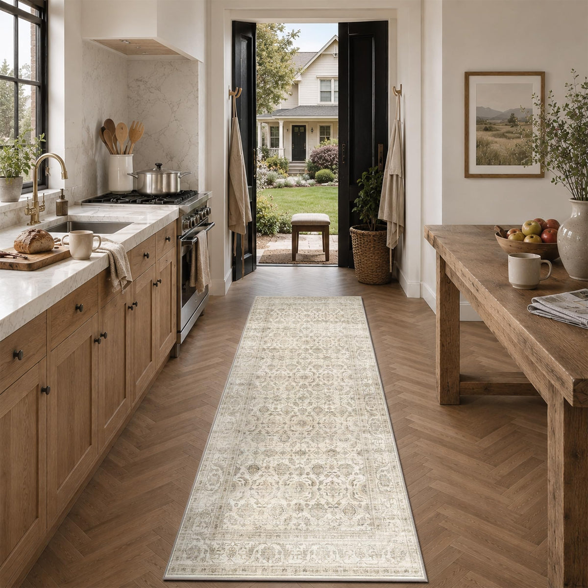 JOOJA 6x9 Brown Vintage Boho Washable Area Rug, Soft Low Pile Floor Carpet