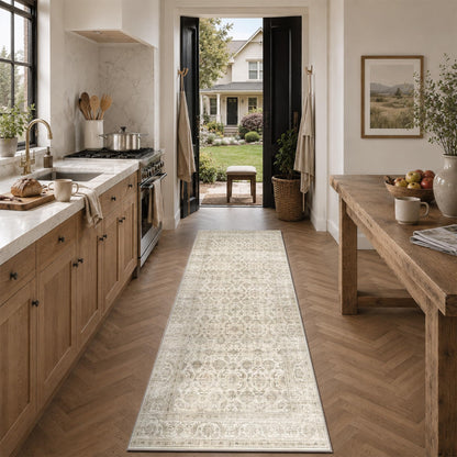 JOOJA 6x9 Brown Vintage Boho Washable Area Rug, Soft Low Pile Floor Carpet