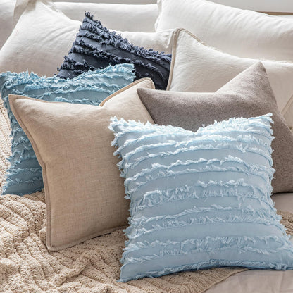 MIULEE Boho Linen Striped Throw Pillow Covers 16x16, Light Blue