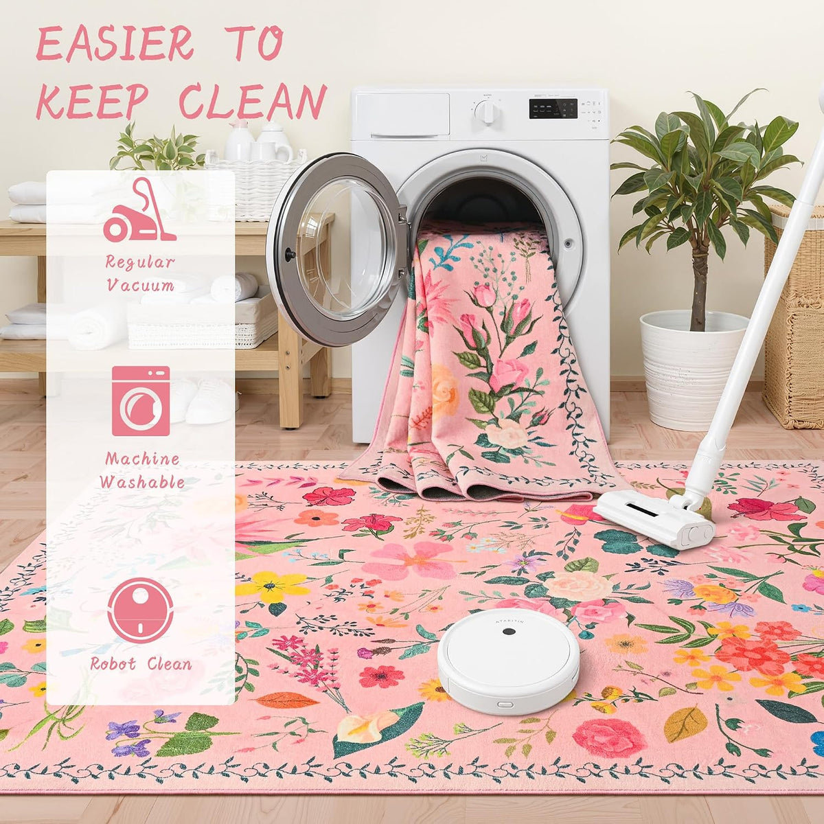 ISEAU Pink Rug for Bedroom 4x6 Area Rugs for Kids Room Dorm Rug, Non Slip
