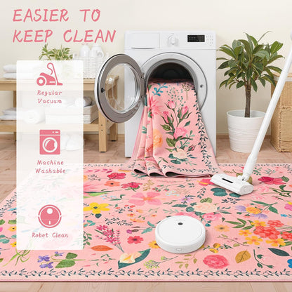 ISEAU Pink Rug for Bedroom 4x6 Area Rugs for Kids Room Dorm Rug, Non Slip