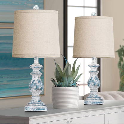 PARTPHONER Traditional Table Lamp Set of 2, Rustic Farmhouse Table Lamps for Living Room Bedroom, 22" Bedside Desk Lamps Vintage Nightstand Lamps with Linen Shades, Black