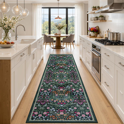 PLHXFR Area Rug Living Room: 5x7 Floral Washable Boho Carpet Dark Green