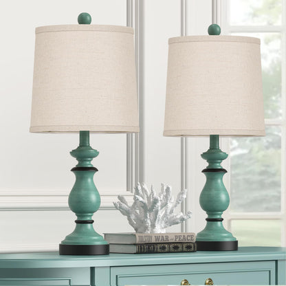 PARTPHONER Traditional Table Lamp Set of 2, Rustic Farmhouse Table Lamps for Living Room Bedroom, 22" Bedside Desk Lamps Vintage Nightstand Lamps with Linen Shades, Black
