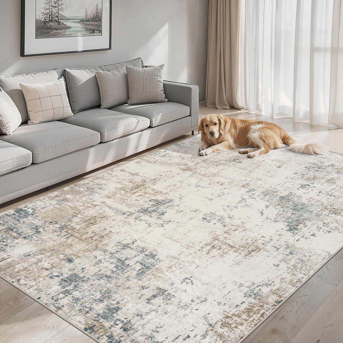 PLHXFR 6x9 Area Rug Living Room: Abstract Washable Carpet Brown Black