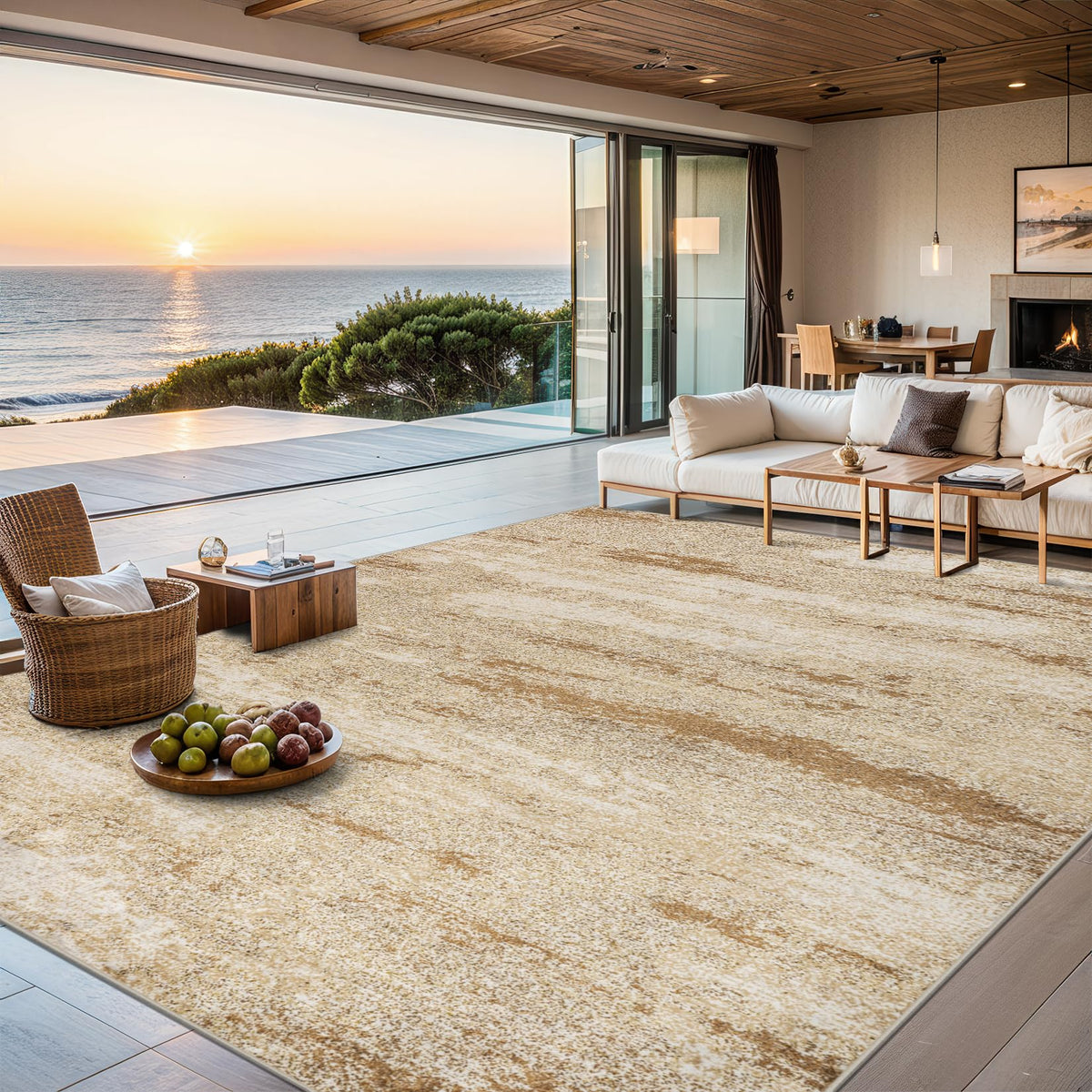 PLHXFR 6x9 Area Rug Living Room: Abstract Washable Carpet Brown Black