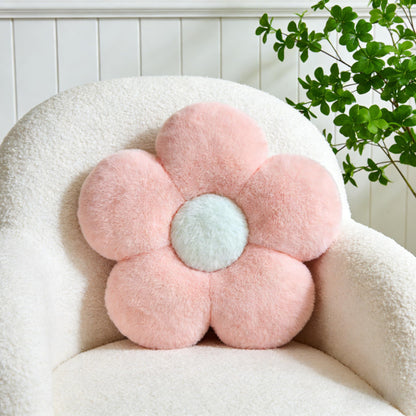Kcvvcr Pink Flower Pillow, Cute Decorative Flower Shaped Throw Pillow with Faux Rabbit Fur, 14.9" Soft Flower Plush Throw Pillow Floor Pillows Room Décor for Bedroom Living Room