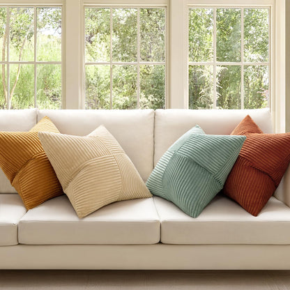 MIULEE Fall Teal Orange Decorative Throw Pillow Covers 18x18 Inch Set of 4 Boho Corduroy Striped Cushion Cases Modern Farmhouse Patchwork Pillow Cases for Couch Sofa Bedroom Home Decor