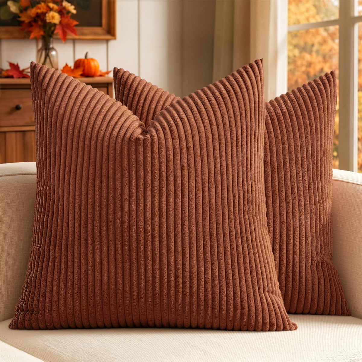 MIULEE Fall Decorative Corduroy Throw Pillow Covers Set of 2 18x18 Orange