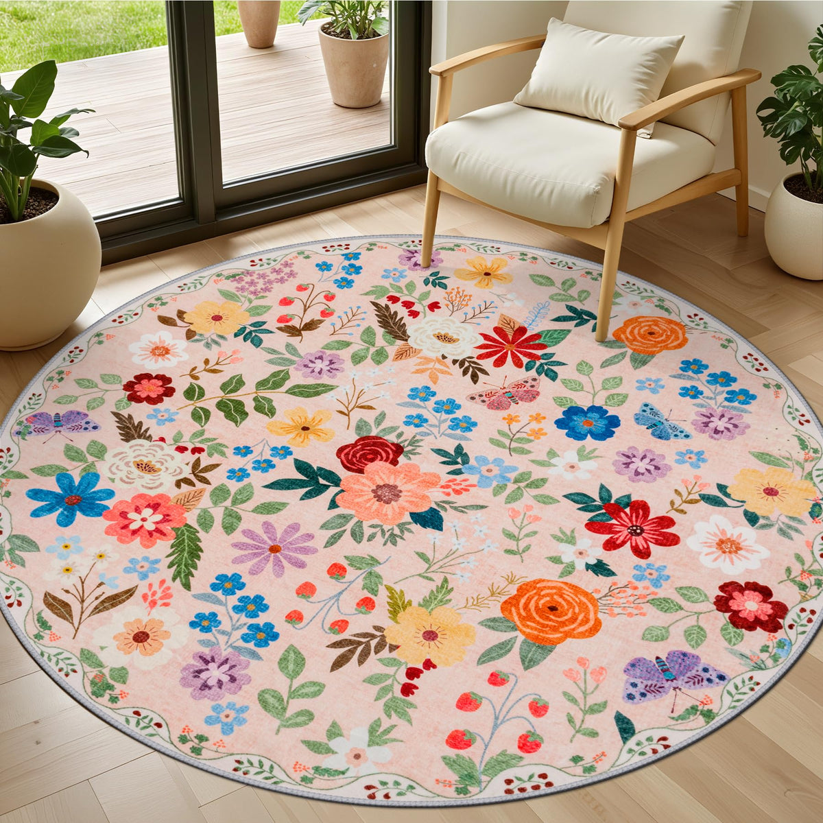 PLHXFR Area Rug Living Room: 5x7 Floral Washable Boho Carpet Dark Green