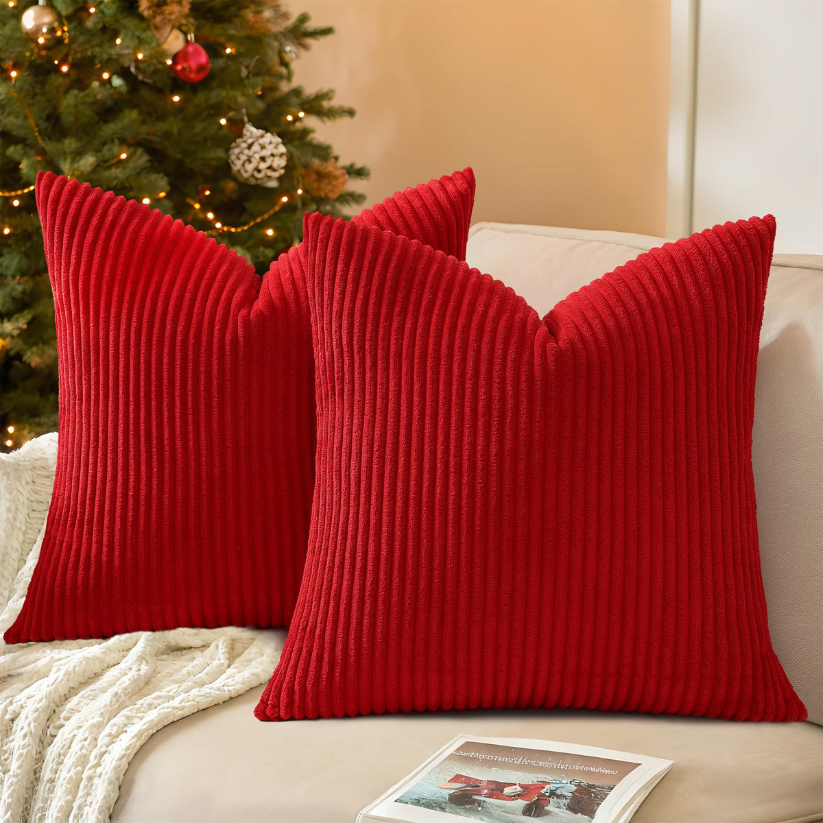 Mecatny Corduroy Fall Throw Pillow Covers 18x18 Set of 2 Olive Green