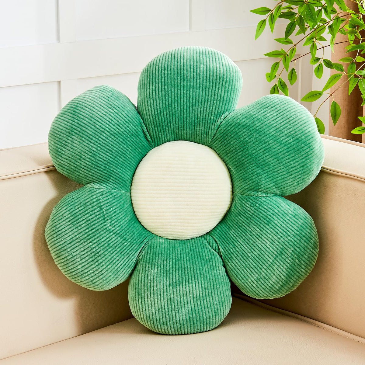 Kcvvcr Flower Throw Pillow, Soft Sage Green 14.9" Shaped Floor Pillow for Home Decor, Cute Aesthetic Plush Decorative Pillows for Bed, Sofa, Couch