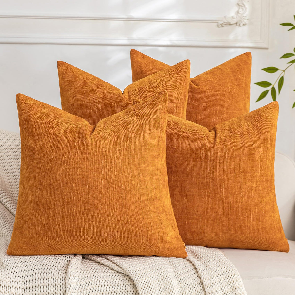 Set of 4 Soft Textured Throw Pillow Covers 18x18 Inch Cozy Decorative Farmhouse Cushion Cover Square Accent Pillow Cases for Bed Couch Sofa Living Room, Beige Taupe Brown